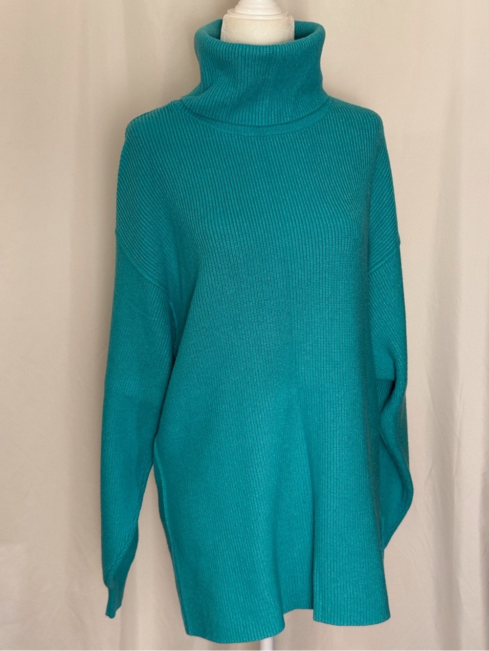 Free People - Softly Structured Turtleneck Tunic Sweater - Teal Oversized XS